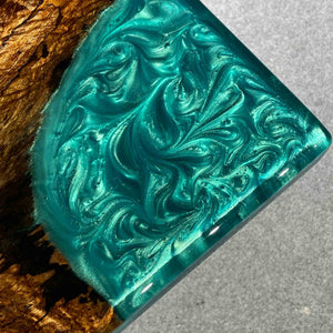 Elite Straight - Edge Golden Camphor Dining Table with Gradient Blue Resin Inlay 90.16''L×48.03''W, EIT-21