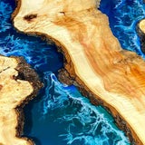 Elite Poplar Wood & Blue Ocean - Wave Epoxy Resin Round Table ECT-17