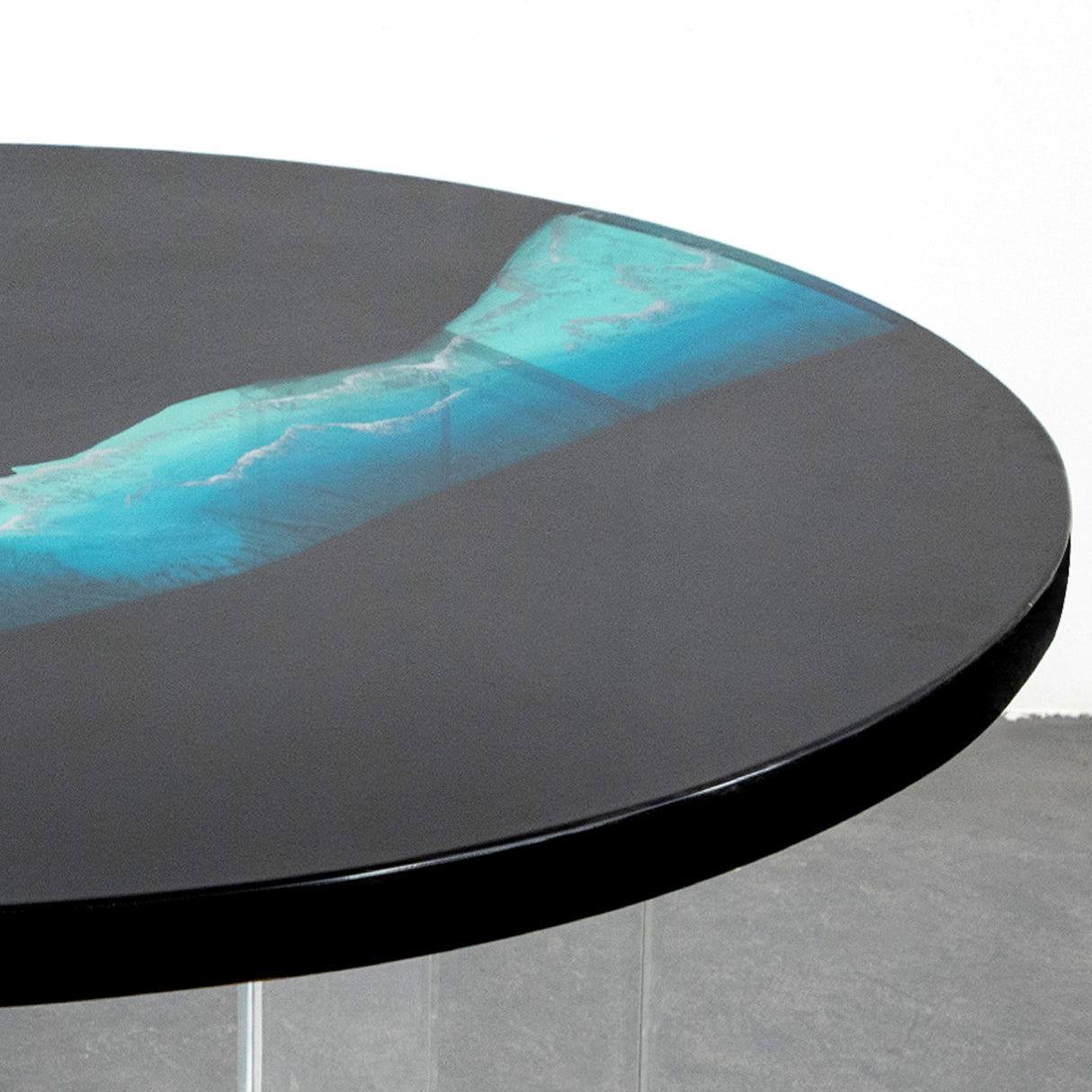 Elite Transparent Blue River & Black Epoxy Resin Round Coffee Table ECT-187