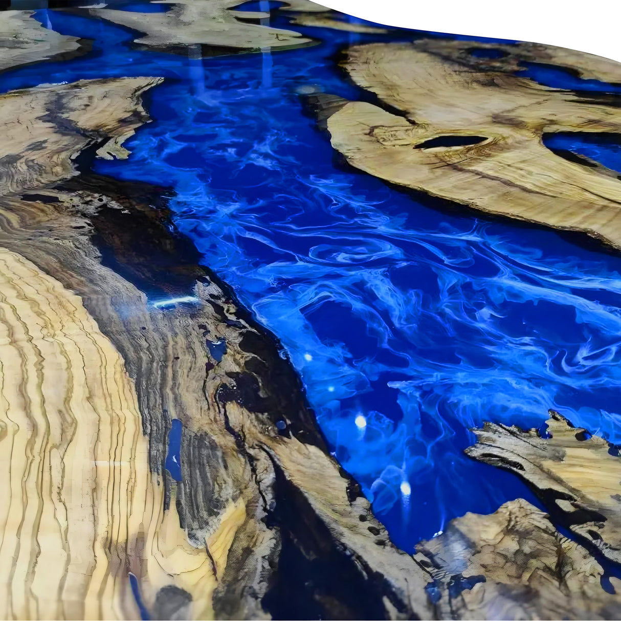 Elite Live - Edge Olive Wood and Blue Resin River Dining Table ECT-214