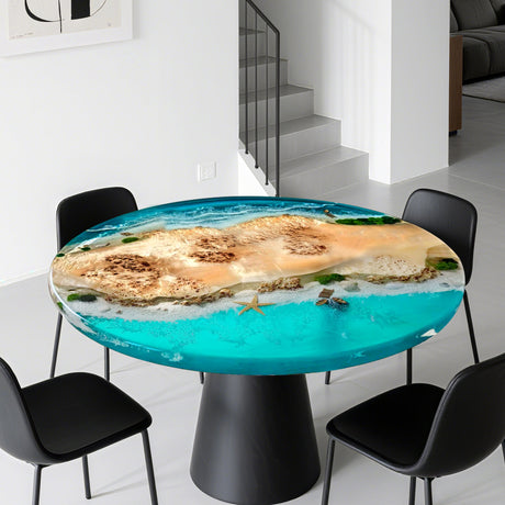 Elite Island Beach Poplar & Turquoise Epoxy Coffee Round Table ECT-45