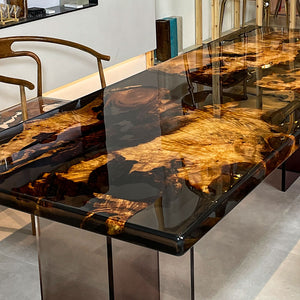 Elite Straight - Edge Poplar Dining Table with Black Resin Inlay ECT-235
