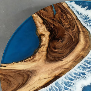 Elite Round Walnut Dining Table with Sea Wave - Inspired Resin Inlay ECT-13