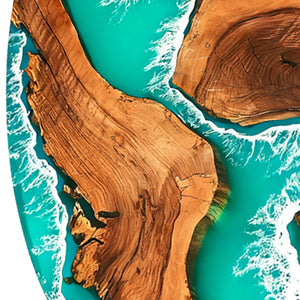 Elite Oval - Shaped Olive Wood Dining Table with Turquoise Ocean - Wave Resin Inlay ECT-136