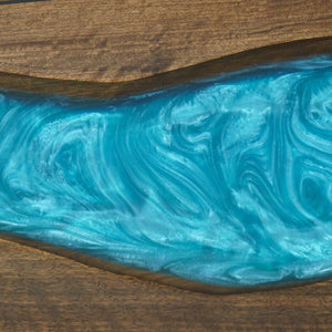 Elite Live - Edge Black Walnut Dining Table with Peacock Blue Resin Inlay 60.24‘’L×40.16''W, EIT-08