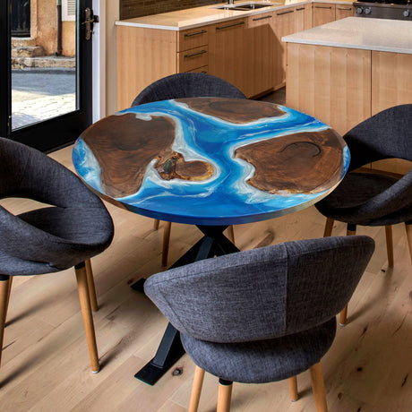 Elite Custom Round Black Walnut and Blue Resin Dining Table ECT-81