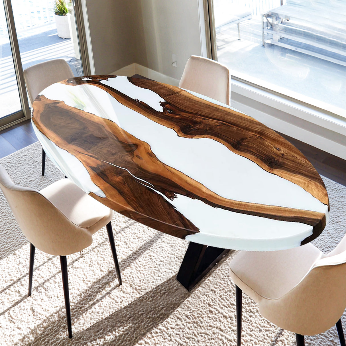 Elite Walnut Wood with White Epoxy Resin Oval Coffee & Dining Table ECT-182
