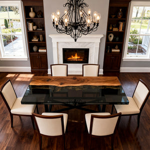 Elite Walnut Black Epoxy Rectangular Resin Dining Table – Elegant Luxury Statement Table ECT-265