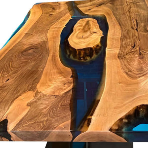 Elite Walnut Wood & Transparent Blue Epoxy Resin Dining Table ECT-199