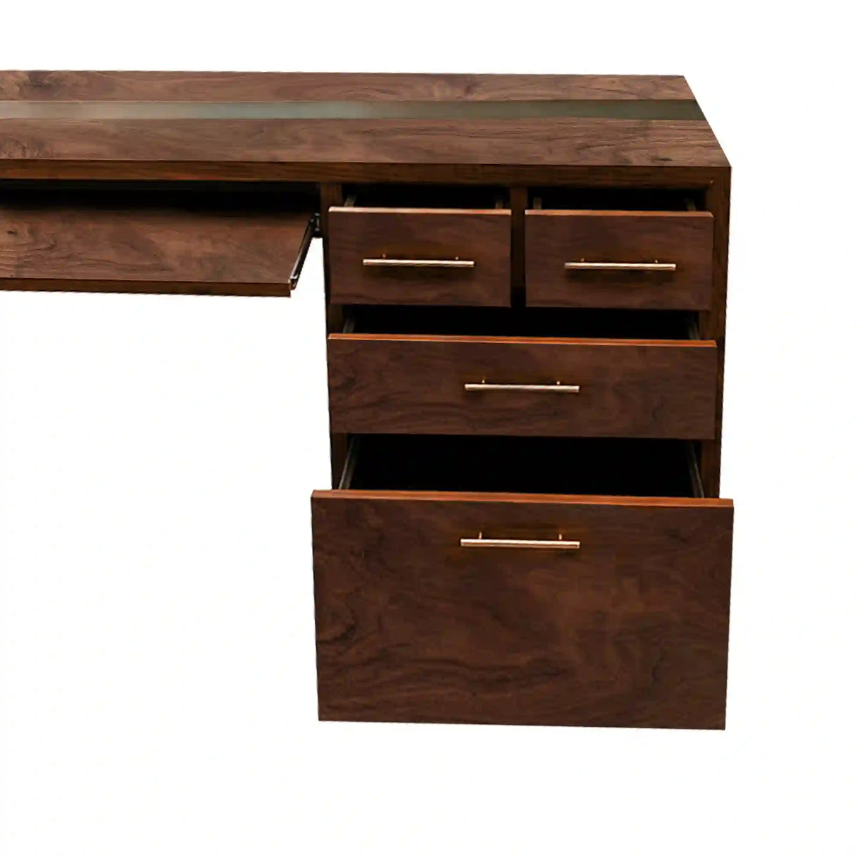 Black Walnut Green Epoxy L-Shaped Executive Office Desk with Storage | ECT-372