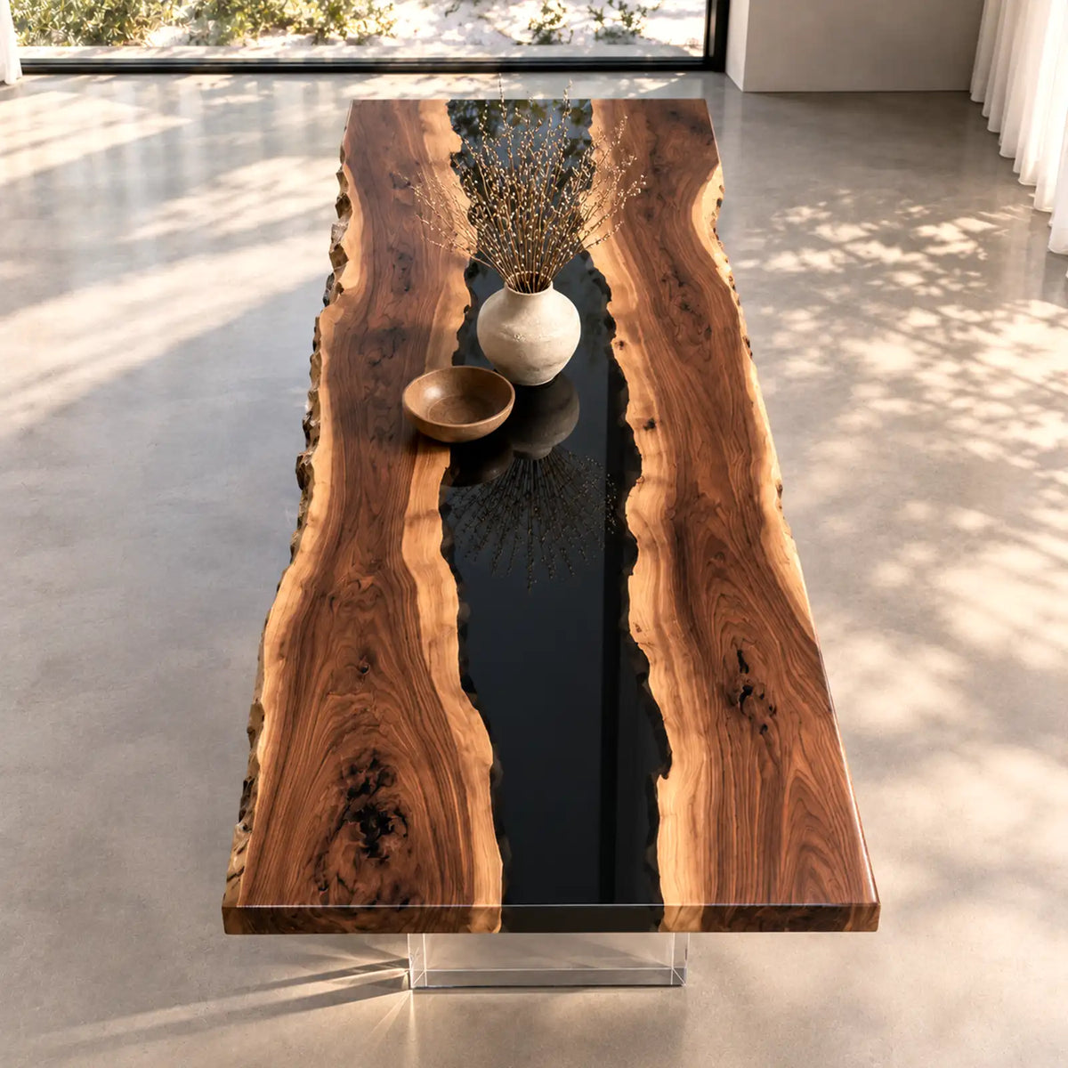 Custom Walnut Black Epoxy Live Edge Conference Table | ECT-423