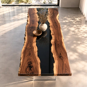 Custom Walnut Black Epoxy Live Edge Conference Table | ECT-423