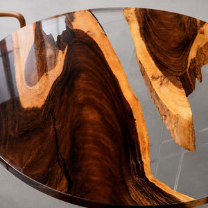 Custom Round Walnut Dining Table with Crystal Clear Epoxy Resin | ECT-323