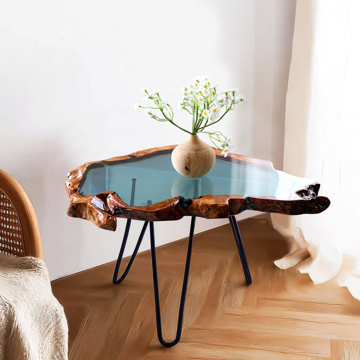 Elite Golden Camphor Wood with Transparent Epoxy Resin Coffee Table ECT-181