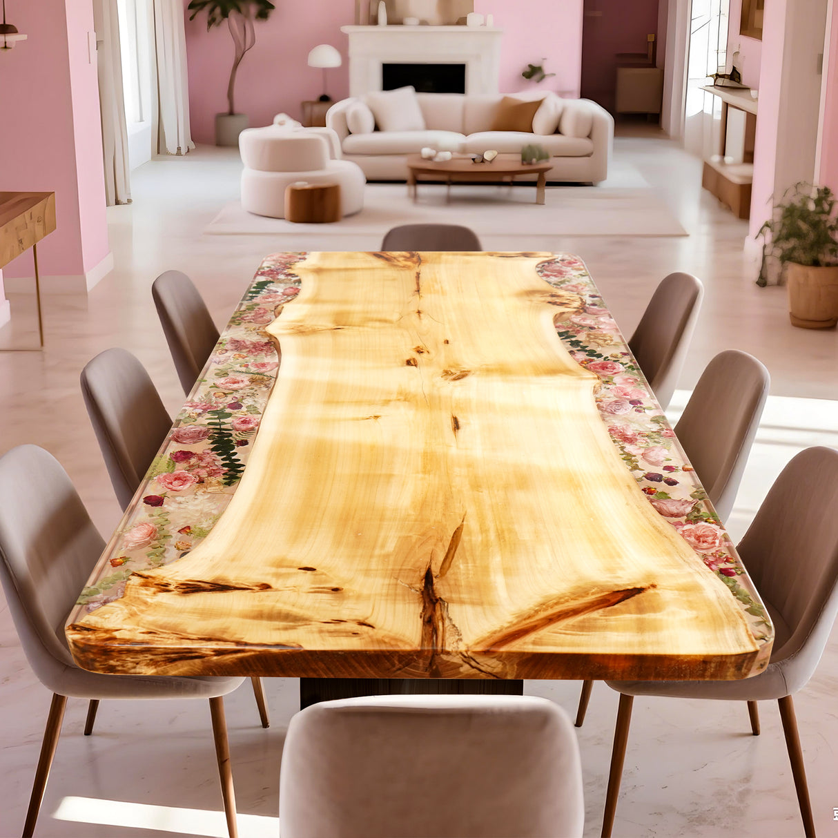 Custom Epoxy Poplar Art Flowers Coffee Table ECT-54