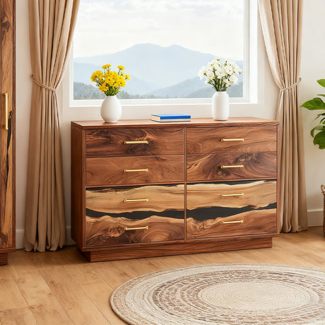 Elite Walnut Black Resin Gold-Accent 8-Drawer Dresser ECD-05