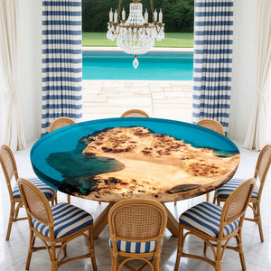 Elite Poplar Wood & Transparent Blue Epoxy Resin Round Coffee Table ECT-188