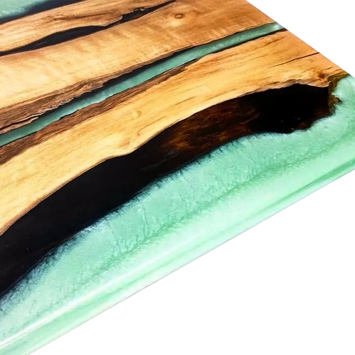 Elite Walnut Wood & Green - Black Resin River Dining Table ECT-197