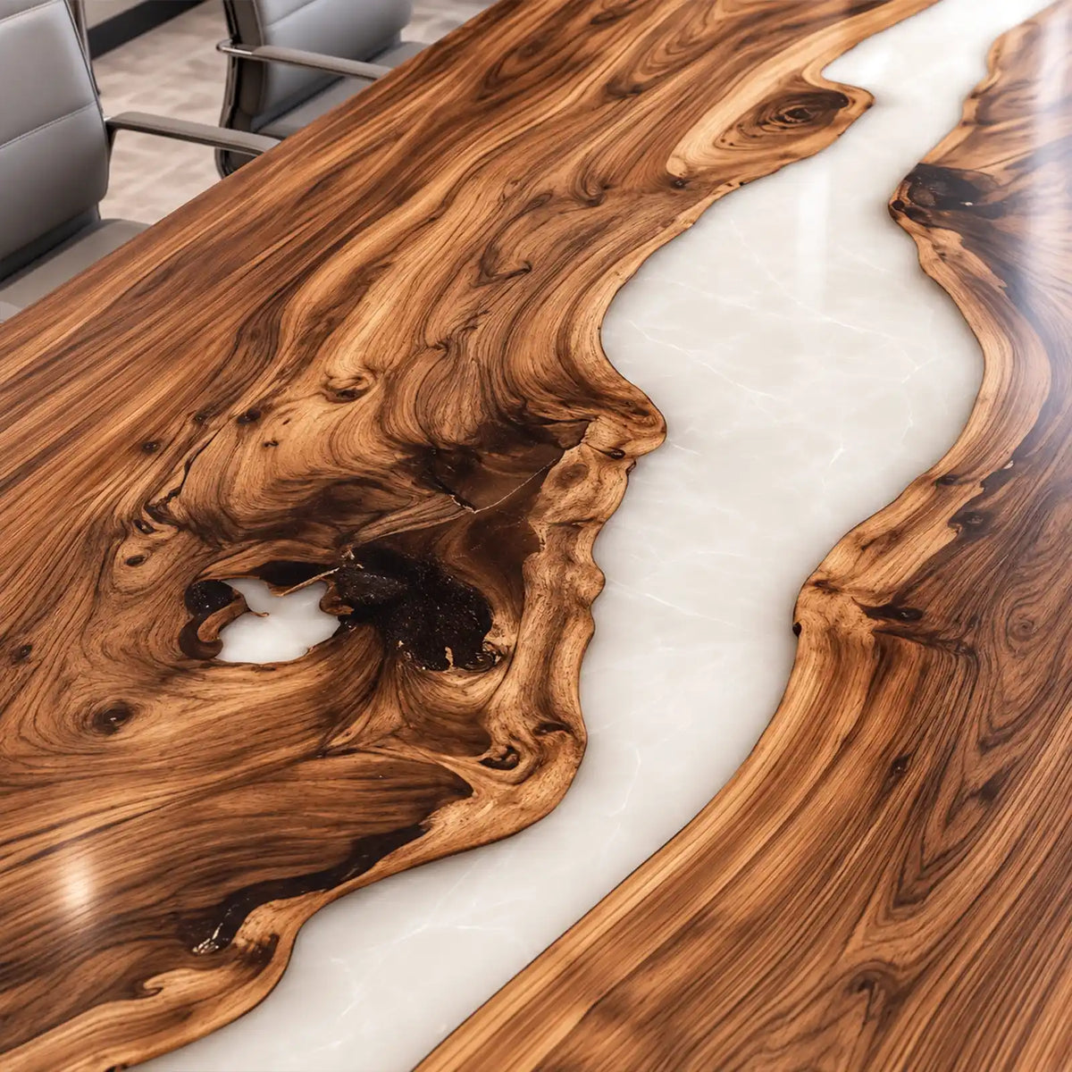 Custom Olive White Epoxy Resin Conference Table | ECT-426