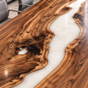 Custom Olive White Epoxy Resin Conference Table | ECT-426