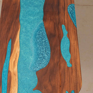 Elite Walnut Dining Table with Peacock Blue Resin Inlay 96.06‘’L×42.13''W, EIT-04