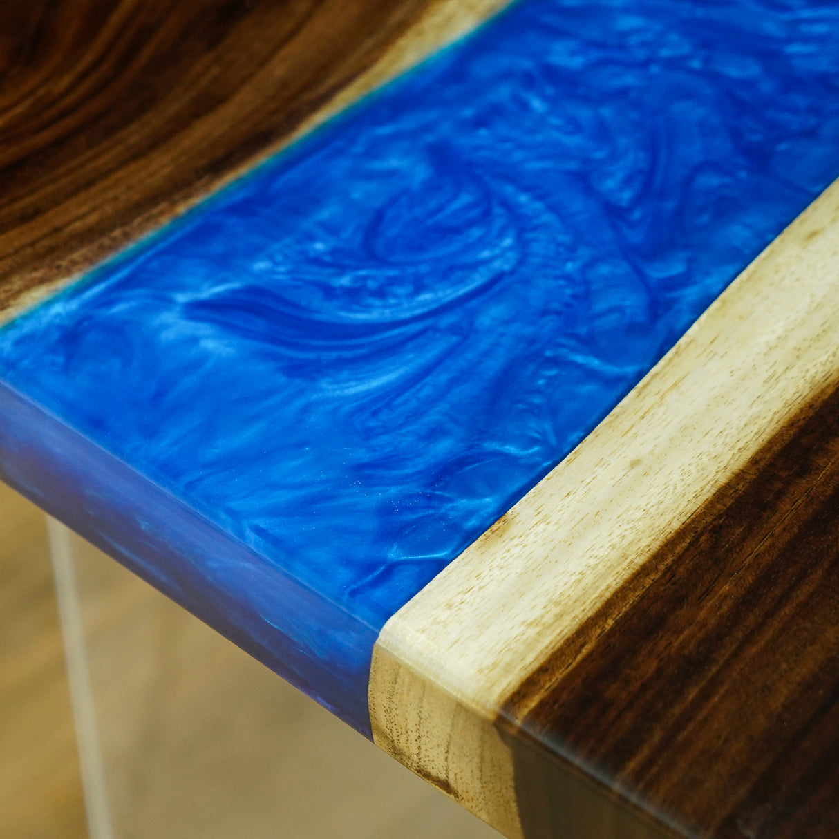 Elite Custom Solid Walnut Dining Room Table with Blue Resin ECT-91