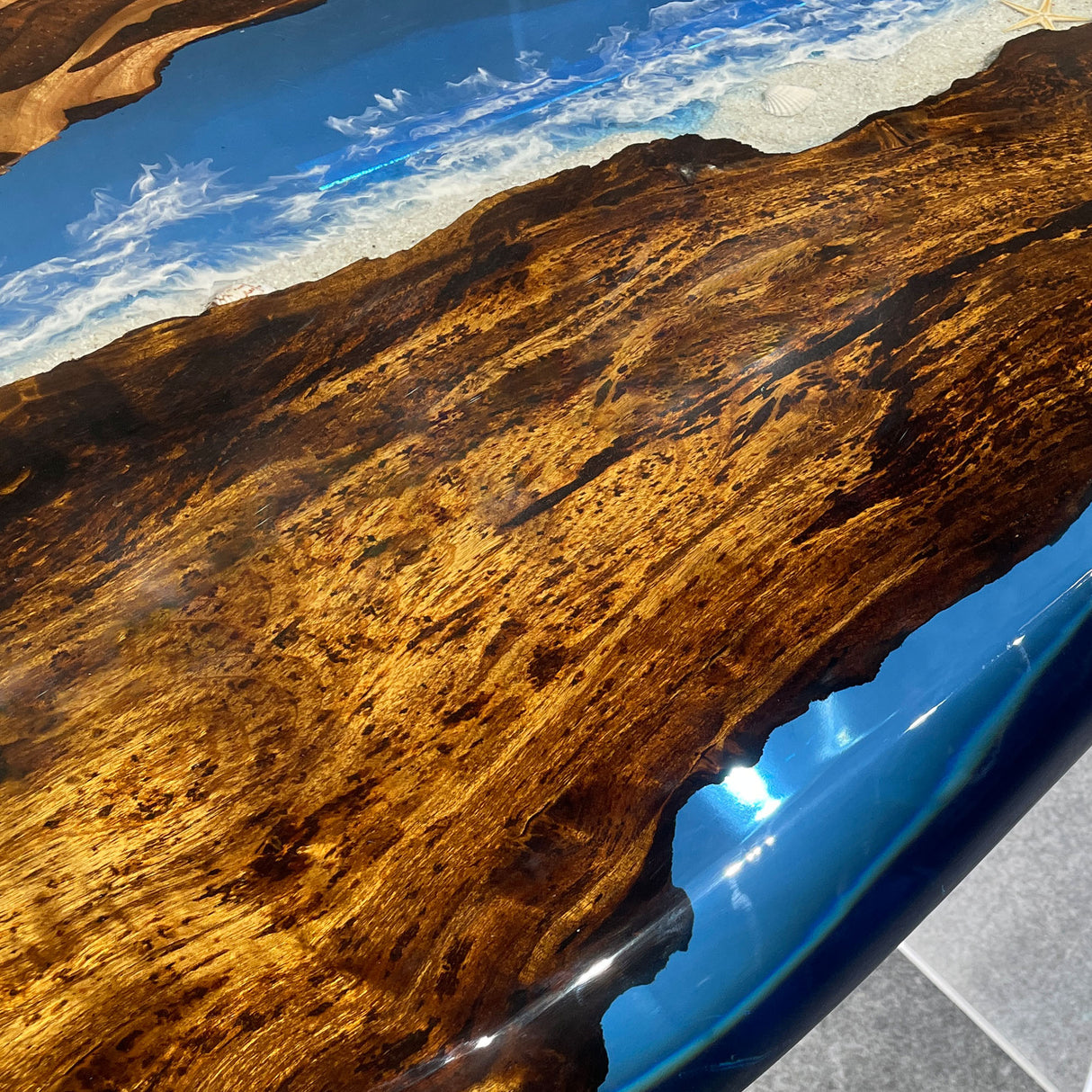 Elite Golden Camphor Wood & Coastal Beach Wave Epoxy Dining Table ECT-139