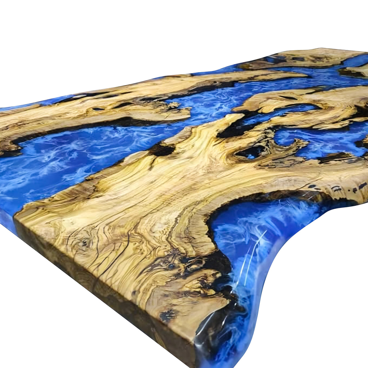 Elite Live - Edge Olive Wood and Blue Resin River Dining Table ECT-214