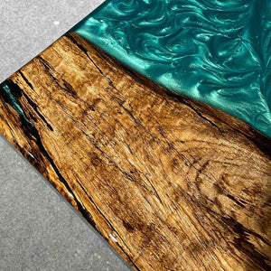 Elite Straight - Edge Golden Camphor Dining Table with Gradient Blue Resin Inlay 90.16''L×48.03''W, EIT-21