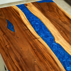 Elite Straight - Edge Walnut Dining Table with Irregular Blue Resin 72.05''L×36.22''W, EIT-35