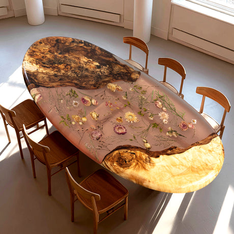 Elite DIY Poplar Oval Dining & Coffee Table with Embedded Dried Flowers ECT-217