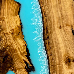 Elite Straight - Edge Golden Camphor Dining Table with Blue Wave Resin 80"L×47"W EIT-18