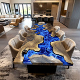 Elite  Natural Olive with Blue River Epoxy Resin Dining Table ECT-211