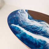 Elite Oval Black Walnut Dining Table with Ocean - Wave Blue Resin Inlay ECT-246