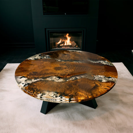 Elite Poplar Wood & Transparent Resin with Black and White Pebbles Round Coffee Table ECT-198