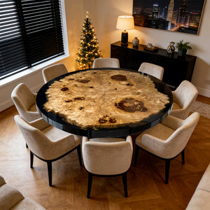 Elite Poplar Black Epoxy Round Resin Dining Table – Natural Wood Statement Table ECT-272