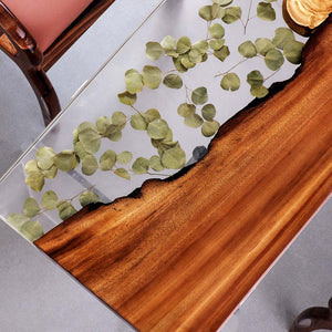 Elite Walnut Wood with Transparent Resin and Embedded Leaves Dining Table ECT-175
