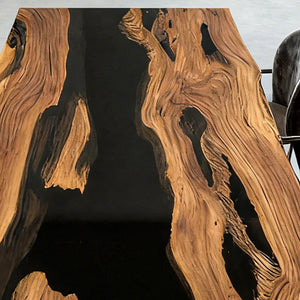 Elite Live - Edge Olive Wood Dining Table with Sleek Black Resin Inlay ECT-242
