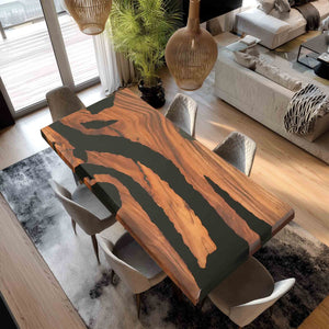 Elite Bevel - Edge Walnut Dining Table with Irregular Black Resin 72.05''L×30.31''W, EIT-36