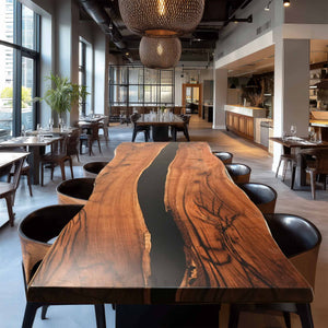 Elite Live - Edge Black Walnut Dining Table with Black Resin Inlay 144‘’L×42''W, EIT-11