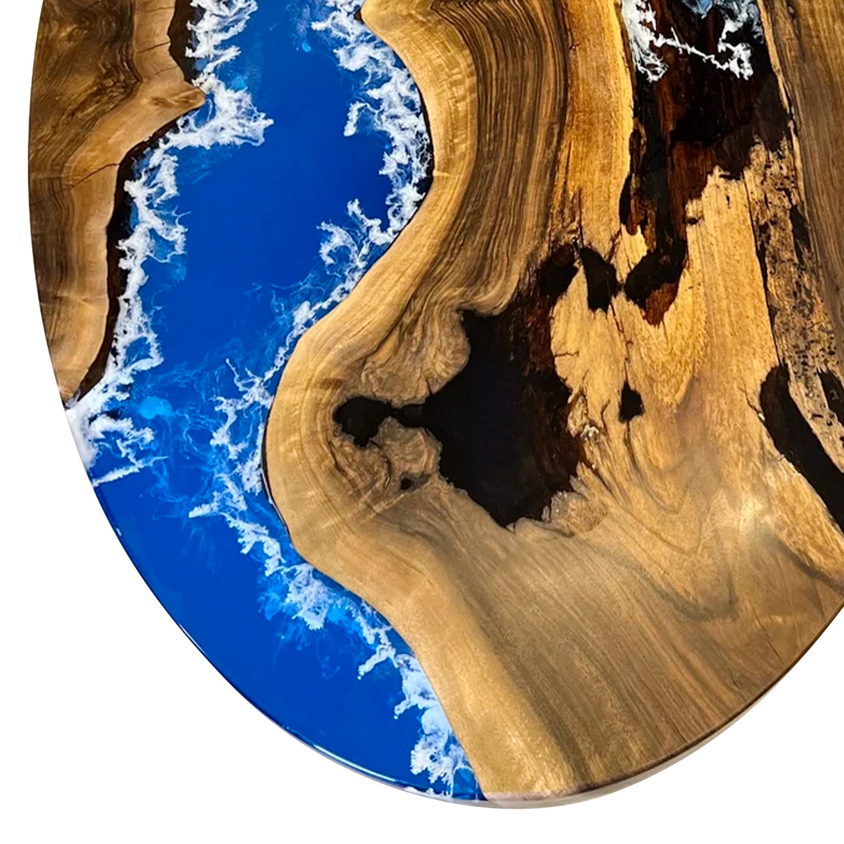 Walnut Wood with Blue and White Ocean Wave Epoxy Resin Oval Dining & Cofffee Table ECT-169