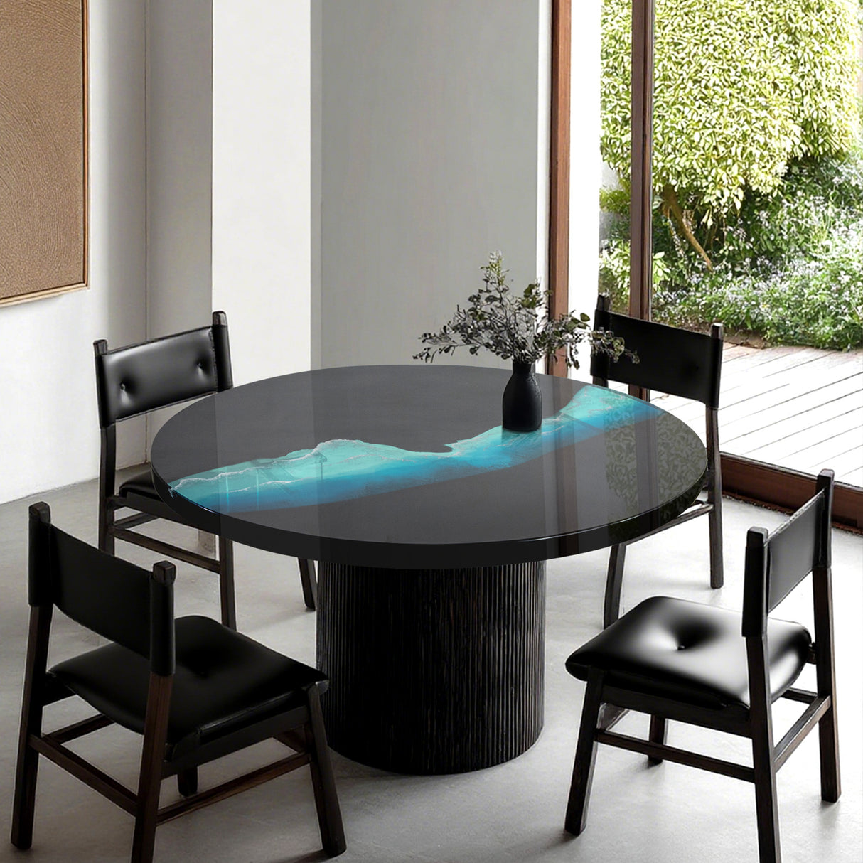 Elite Transparent Blue River & Black Epoxy Resin Round Coffee Table ECT-187