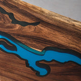 Elite Black Walnut Wood River Table with Blue and Black Epoxy Resin Inlay ECT-185