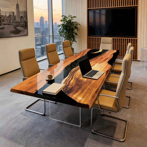 Elite Custom Olive Wood Conference Table with Glossy Black Epoxy Resin ECT-74
