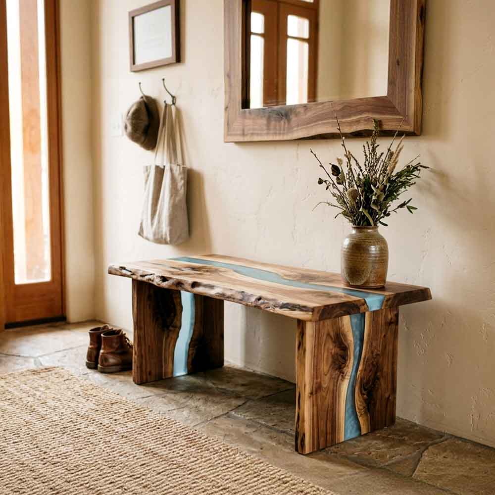 Custom Live Edge Walnut Epoxy Console Table – Solid Wood Entryway Table | ECT-325