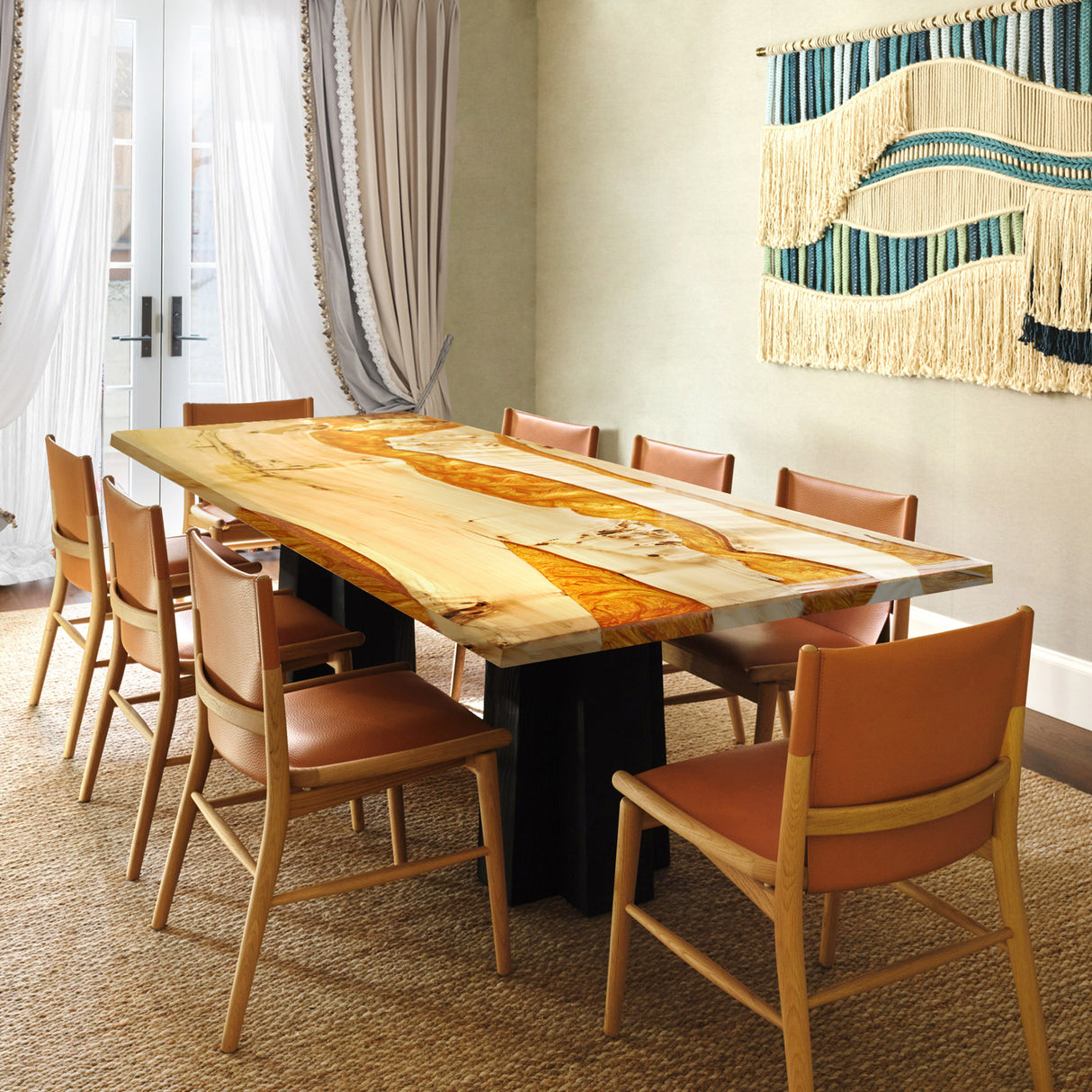 Elite Custom Poplar Wood with Amber Gilt Epoxy Resin Dining Table ECT-78