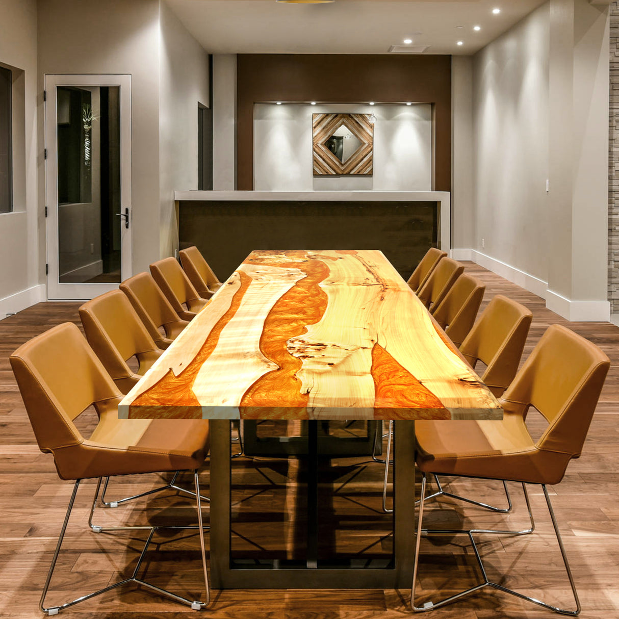 Elite Custom Poplar Wood with Amber Gilt Epoxy Resin Dining Table ECT-78