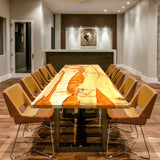 Elite Custom Poplar Wood with Amber Gilt Epoxy Resin Dining Table ECT-78