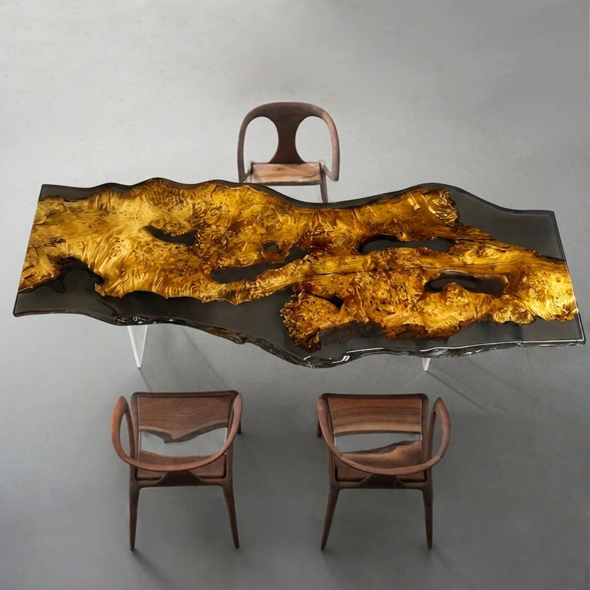 Elite Live Edge Golden Camphor Black Epoxy Resin Table ECT-221