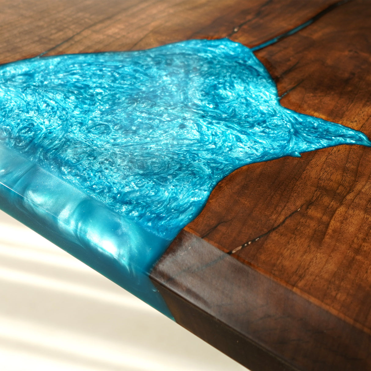 Elite Black Walnut Dining Table with Glazed Blue Epoxy Resin ECT-79